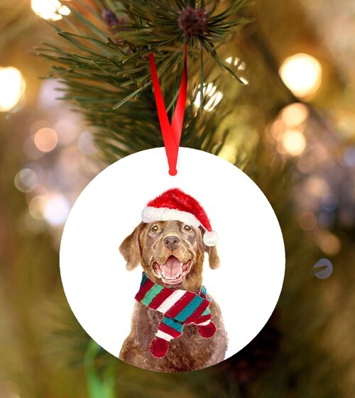 Dave, Labrador, lighter brown, ceramic hanging Christmas decoration, tree ornament by Jane Bannon