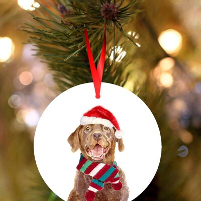Dave, Labrador, marrón más claro, decoración navideña colgante de cerámica, adorno de árbol de Jane Bannon