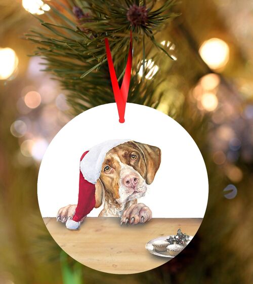 Derek, German short haired pointer, ceramic hanging Christmas decoration, tree ornament by Jane Bannon