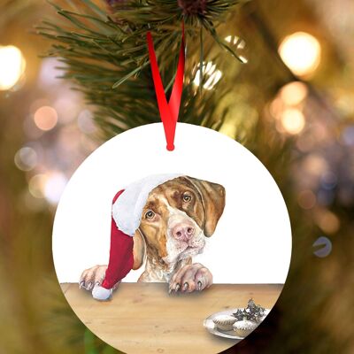 Derek, pointeur allemand à poil court, décoration de Noël suspendue en céramique, ornement d'arbre par Jane Bannon