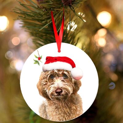 Douglas, Tan Labradoodle, décoration de Noël à suspendre en céramique, ornement d'arbre par Jane Bannon