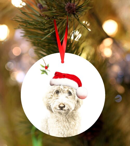 Douglas, White Labradoodle , ceramic hanging Christmas decoration, tree ornament by Jane Bannon