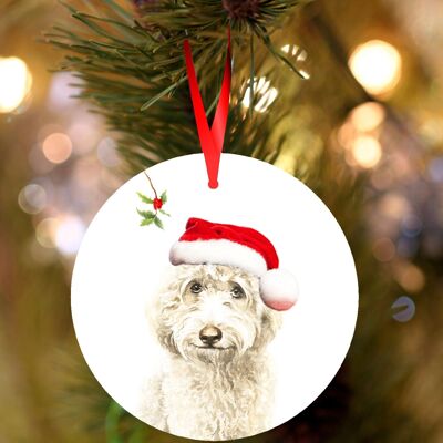 Douglas, White Labradoodle , ceramic hanging Christmas decoration, tree ornament by Jane Bannon