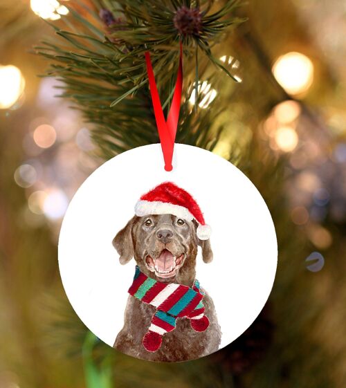 Duke, Labrador, brown, ceramic hanging Christmas decoration, tree ornament by Jane Bannon