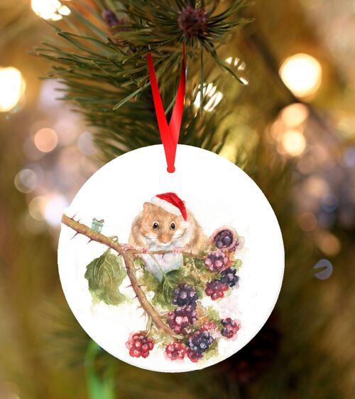 Fieldmouse, ceramic hanging Christmas decoration, tree ornament by Jane Bannon