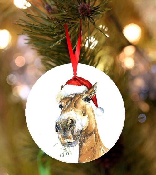Horace, Horse, white ceramic hanging Christmas decoration, tree ornament by Jane Bannon