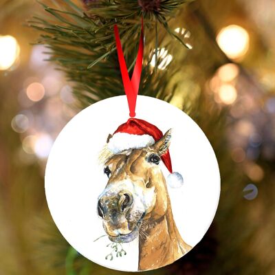 Horace, Pferd, hängende Weihnachtsdekoration aus weißer Keramik, Baumschmuck von Jane Bannon