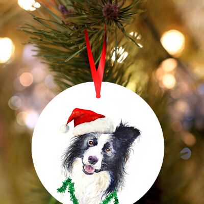 Howard, Border collie, ceramic hanging Christmas decoration, tree ornament by Jane Bannon