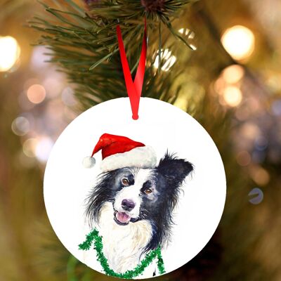 Howard, Border collie, ceramic hanging Christmas decoration, tree ornament by Jane Bannon