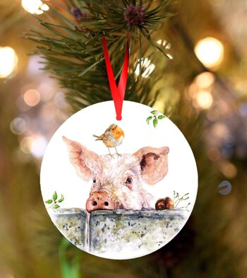 Jaspe, cochon, décoration de Noël à suspendre en céramique blanche, ornement d'arbre par Jane Bannon 1