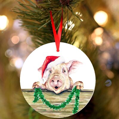Jimmy, cerdo, decoración navideña colgante de cerámica, adorno de árbol de Jane Bannon