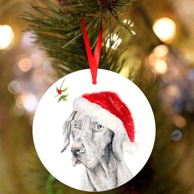 Jobe, weimaraner, ceramic hanging Christmas decoration, tree ornament by Jane Bannon