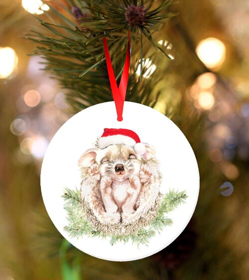 Maddy, Hedgehog, ceramic hanging Christmas decoration, tree ornament by Jane Bannon