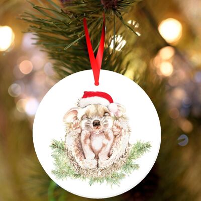 Maddy, Hedgehog, ceramic hanging Christmas decoration, tree ornament by Jane Bannon