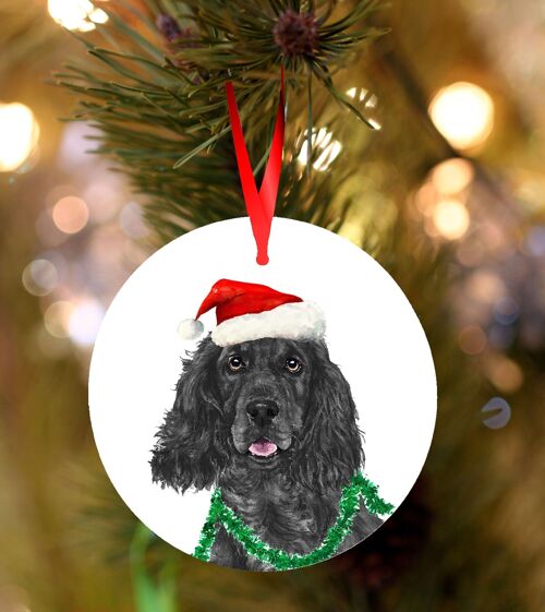 Mimi Black Cocker spaniel, ceramic hanging Christmas decoration, tree ornament