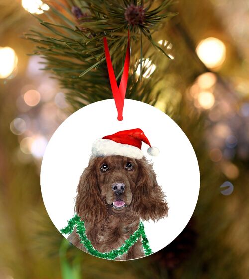 Mimi, Brown Cocker spaniel, ceramic hanging Christmas decoration, tree ornament by Jane Bannon