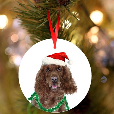 Mimi, Brown Cocker spaniel, ceramic hanging Christmas decoration, tree ornament by Jane Bannon