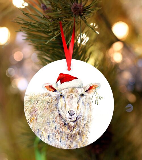 Molly, Sheep ceramic hanging Christmas decoration, tree ornament by Jane Bannon
