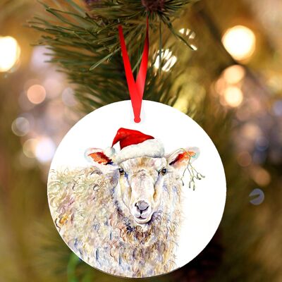 Molly, Sheep ceramic hanging Christmas decoration, tree ornament by Jane Bannon