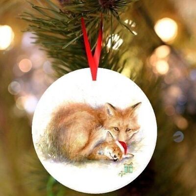Mothers Love, Fox and cub, ceramic hanging Christmas decoration, tree ornament by Jane Bannon
