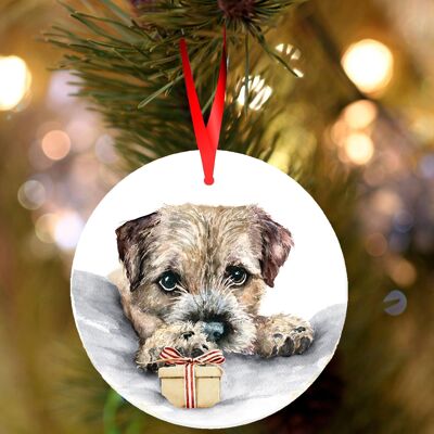 Murray, Border terrier, ceramic hanging Christmas decoration, tree ornament by Jane Bannon