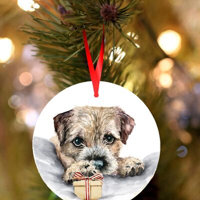 Murray, Border terrier, décoration de Noël à suspendre en céramique, ornement d'arbre par Jane Bannon