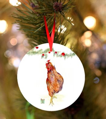 Prudence, poulet, décoration de Noël à suspendre en céramique, ornement d'arbre par Jane Bannon 2