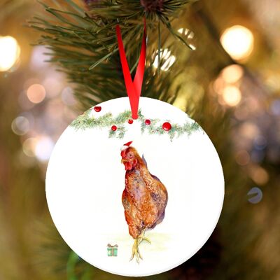 Prudence, Huhn, hängende Weihnachtsdekoration aus Keramik, Baumschmuck von Jane Bannon