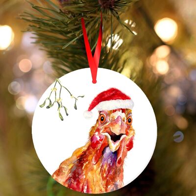 Pucker Up, poulet, décoration de Noël à suspendre en céramique, ornement d'arbre par Jane Bannon