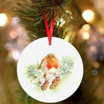 Robin, ceramic hanging Christmas decoration, tree ornament by Jane Bannon