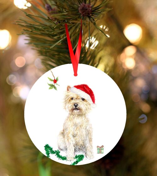 Rosie, Cairn terrier, ceramic hanging Christmas decoration, tree ornament by Jane Bannon