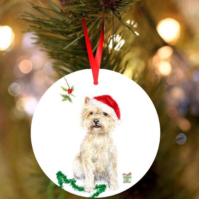 Rosie, Cairn terrier, ceramic hanging Christmas decoration, tree ornament by Jane Bannon