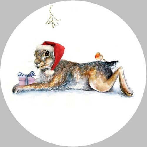 Sacha, Hare, ceramic hanging Christmas decoration, tree ornament by Jane Bannon
