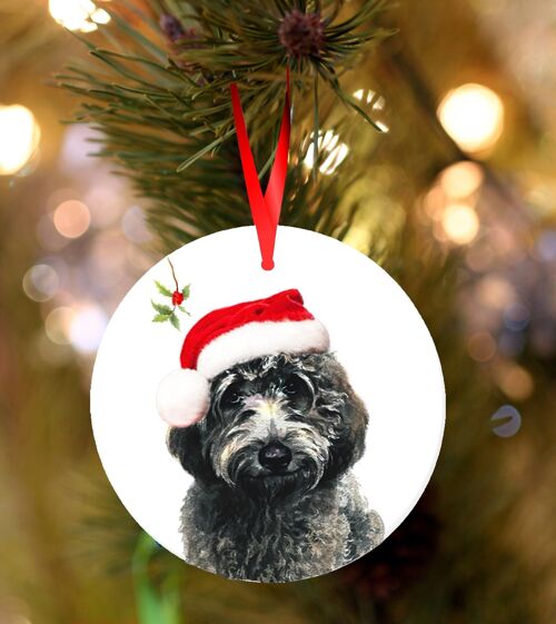 Douglas, Black Labradoodle , ceramic hanging Christmas decoration, tree ornament by Jane Bannon