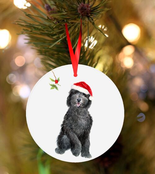 Sian, Sheepadoodle, ceramic hanging Christmas decoration, tree ornament by Jane Bannon