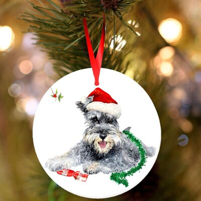 Sidney, Blue Schnauzer, ceramic hanging Christmas decoration, tree ornament by Jane Bannon