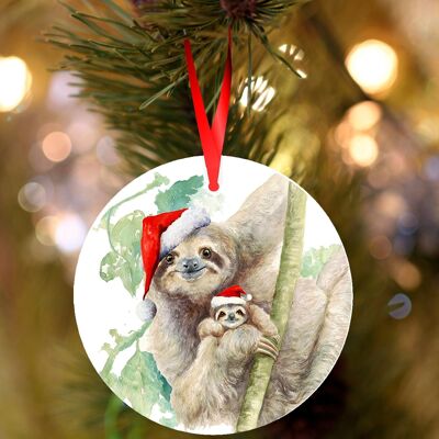 Sloth, ceramic hanging Christmas decoration, tree ornament by Jane Bannon