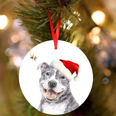 Staffy Blue Staffordshire bull terrier, decoración navideña colgante de cerámica, adorno de árbol de Jane Bannon