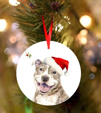 Staffy, Brown Staffordshire bull terrier, décoration de Noël à suspendre en céramique, ornement d'arbre par Jane Bannon 1