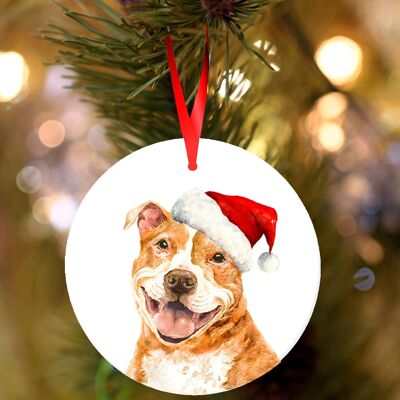 Staffy, Red Staffordshire Bullterrier, hängende Weihnachtsdekoration aus Keramik, Baumschmuck von Jane Bannon