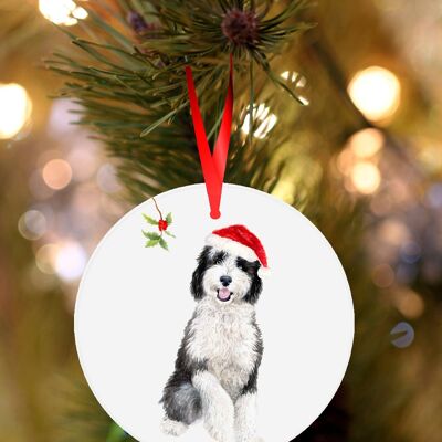Steve, Sheepadoodle, décoration de Noël à suspendre en céramique, ornement d'arbre par Jane Bannon