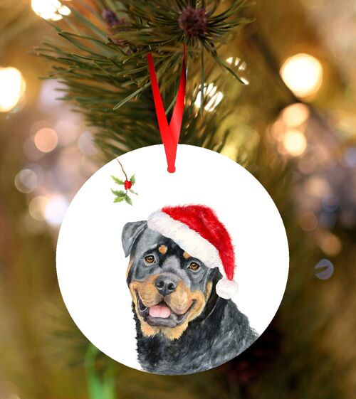 Tyson, Rottweiler, ceramic hanging Christmas decoration, tree ornament by Jane Bannon