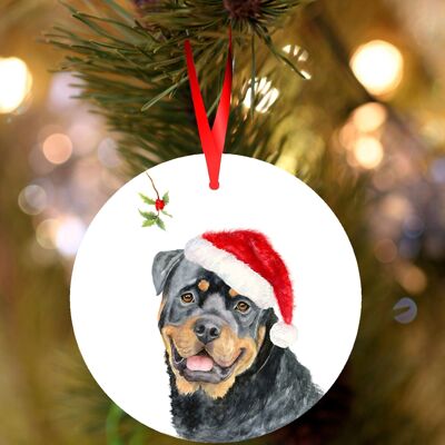 Tyson, Rottweiler, ceramic hanging Christmas decoration, tree ornament by Jane Bannon