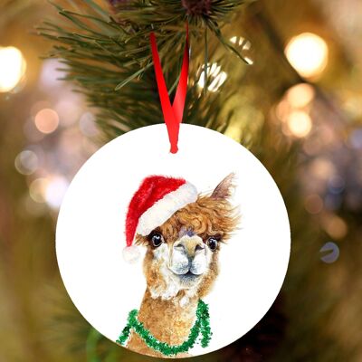 Wendy, Alpaca, ceramic hanging Christmas decoration, tree ornament by Jane Bannon