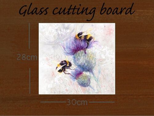 Bees on Thistle, Glass cutting board, image by Jane Bannon