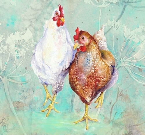 Ethel & Mable, Hens,Chickens Glass cutting board, image by Jane Bannon