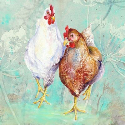 Ethel & Mable, Hens, Chickens Planche à découper en verre, image de Jane Bannon