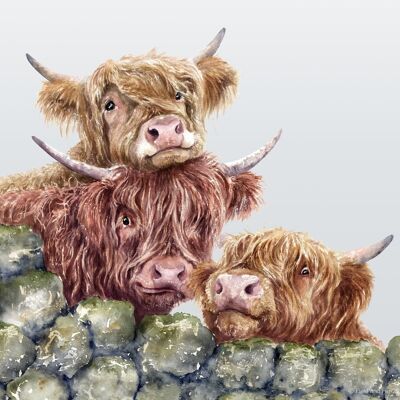 Neighbourhood Watch, Highland Cows, Glass cutting board, image by Jane Bannon