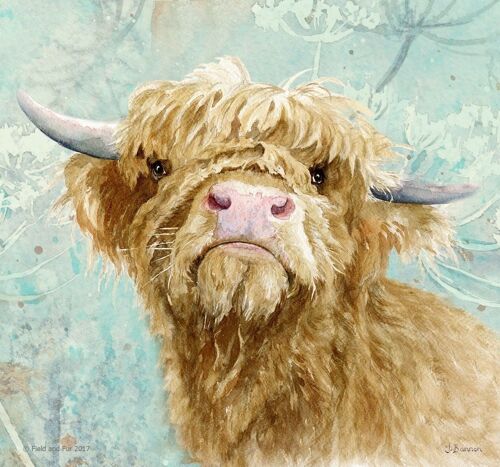 Donald, Highland Cow, Glass cutting board, image by Jane Bannon