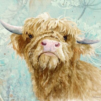 Donald, vache Highland, planche à découper en verre, image de Jane Bannon